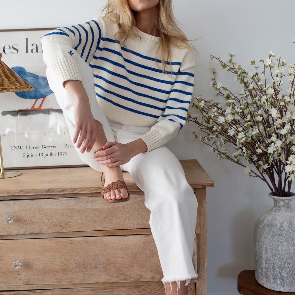 Marea- Lake Sweater in Ivory/Tidal Blue